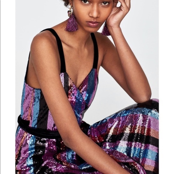 SOLD Zara Sequin Stripe Midi Wrap Dress, Sz Small - Picture 3 of 16